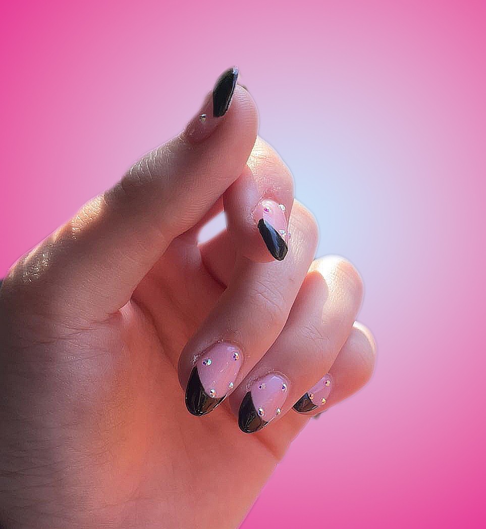 Black Pink French with Rhinestones